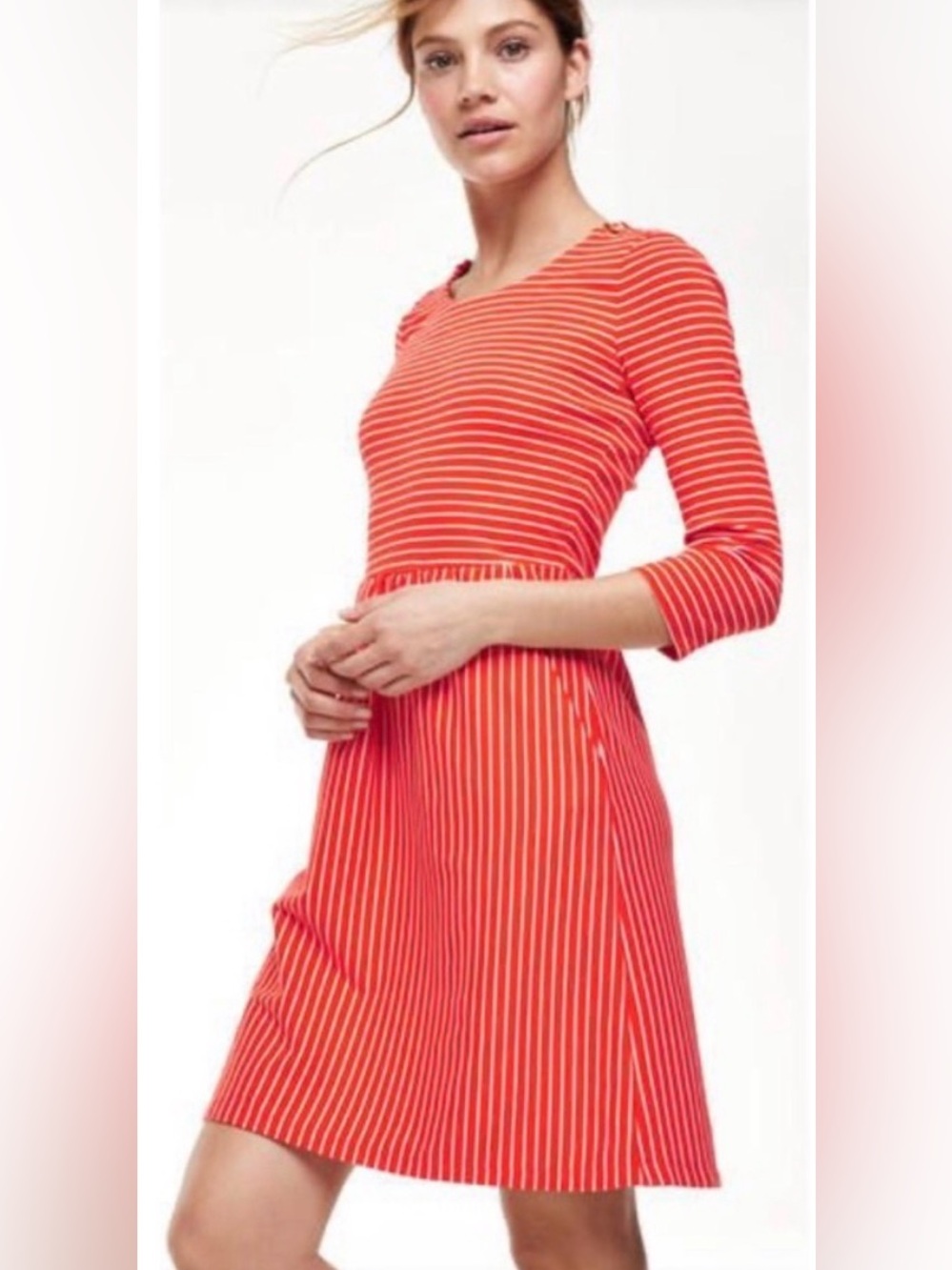 Boden 14R Stripe Janie Dress Jersey Knit Babydoll Empire Waist Red Orange Preppy
